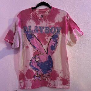 PLAYBOY Pink and White Short Sleeve Tee with Iconic Logo
